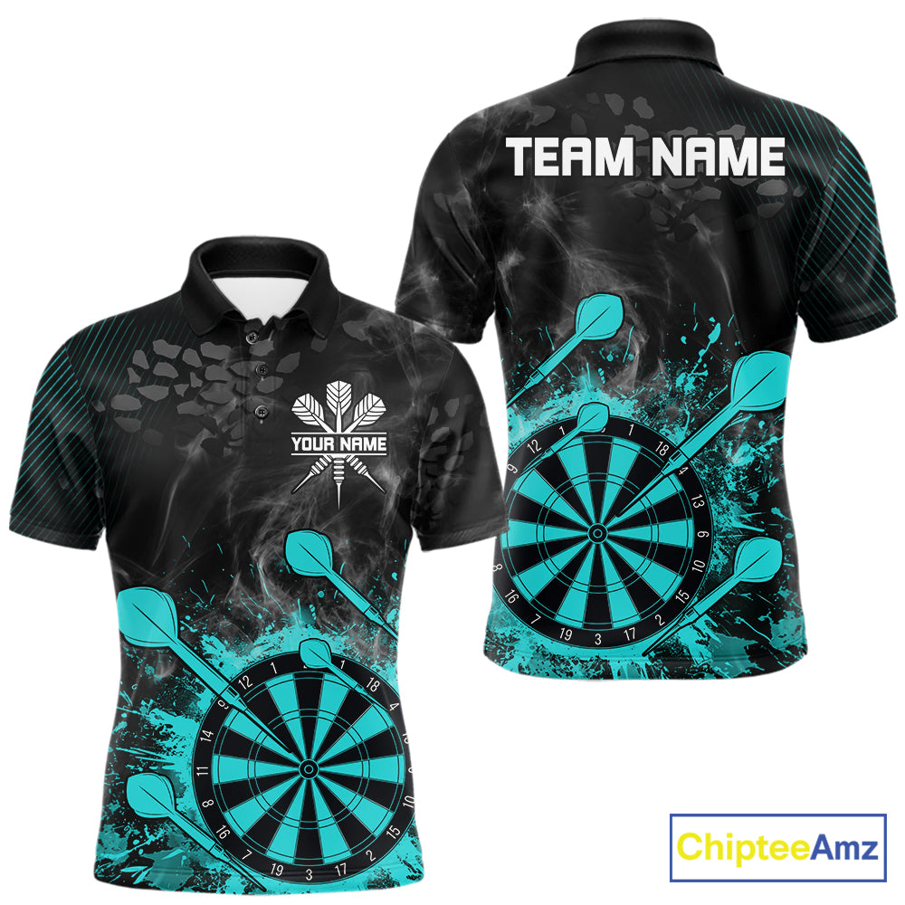 Turquoise Dartboard Splatter Smoke Darts Shirt For Men Custom Darts Team Jersey Polo & 1/4 Zip TDM6504