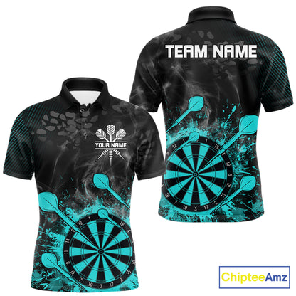 Turquoise Dartboard Splatter Smoke Darts Shirt For Men Custom Darts Team Jersey Polo & 1/4 Zip TDM6504