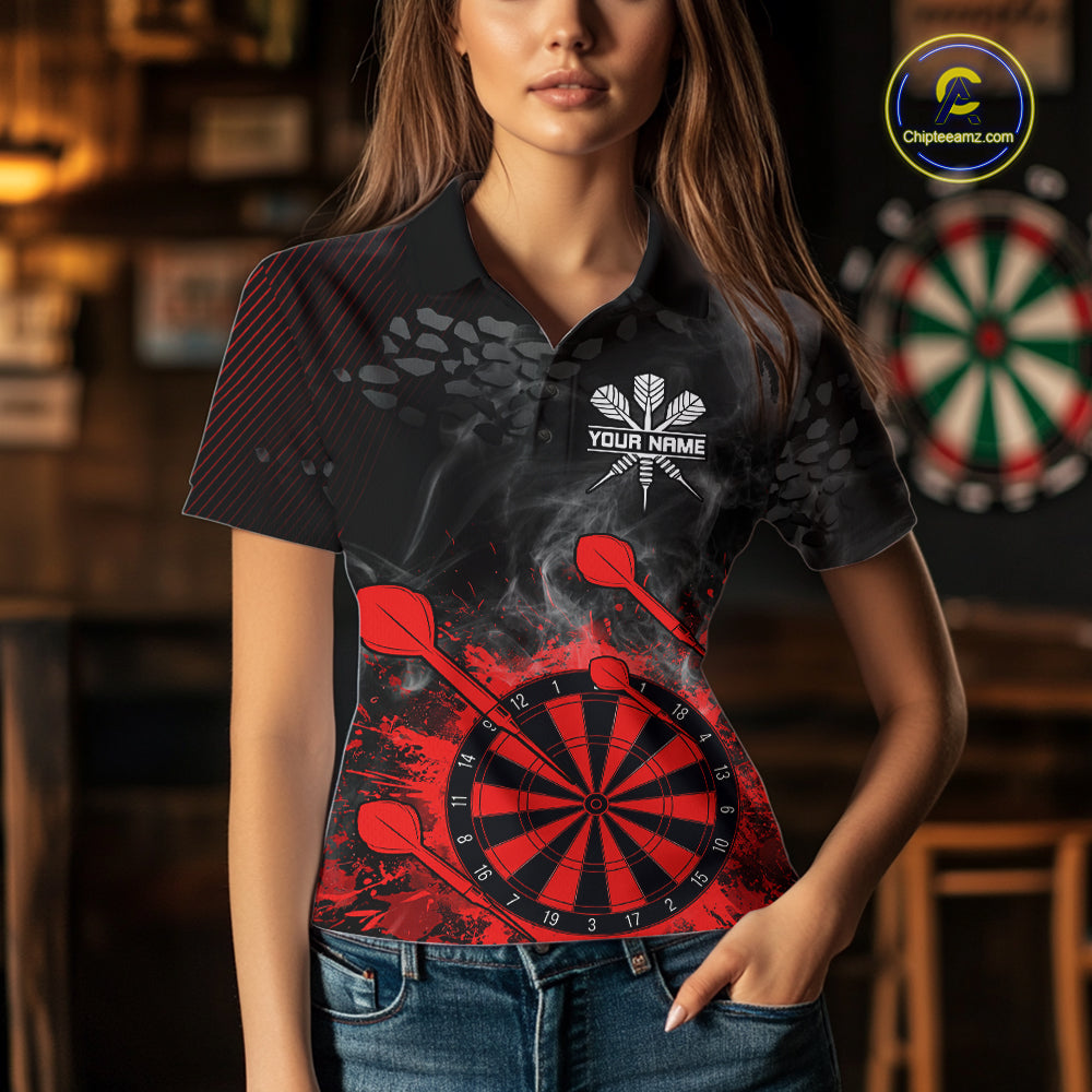 Red Dartboard Splatter Smoke Darts Shirt For Women Custom Grunge Darts Team Jersey Polo & 1/4 Zip TDM6505