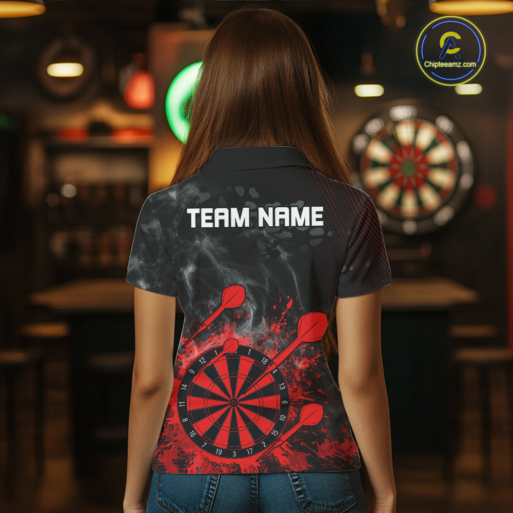 Red Dartboard Splatter Smoke Darts Shirt For Women Custom Grunge Darts Team Jersey Polo & 1/4 Zip TDM6505