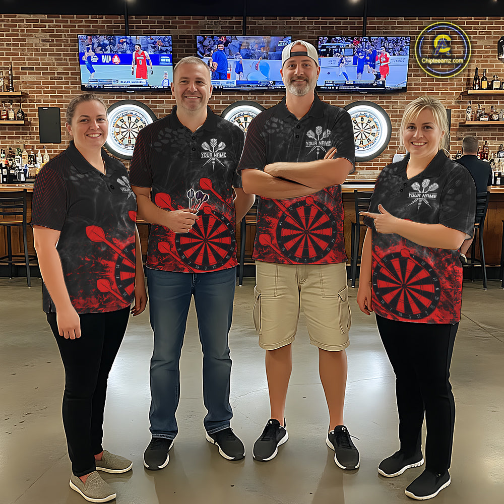 Red Dartboard Splatter Smoke Darts Shirt For Women Custom Grunge Darts Team Jersey Polo & 1/4 Zip TDM6505
