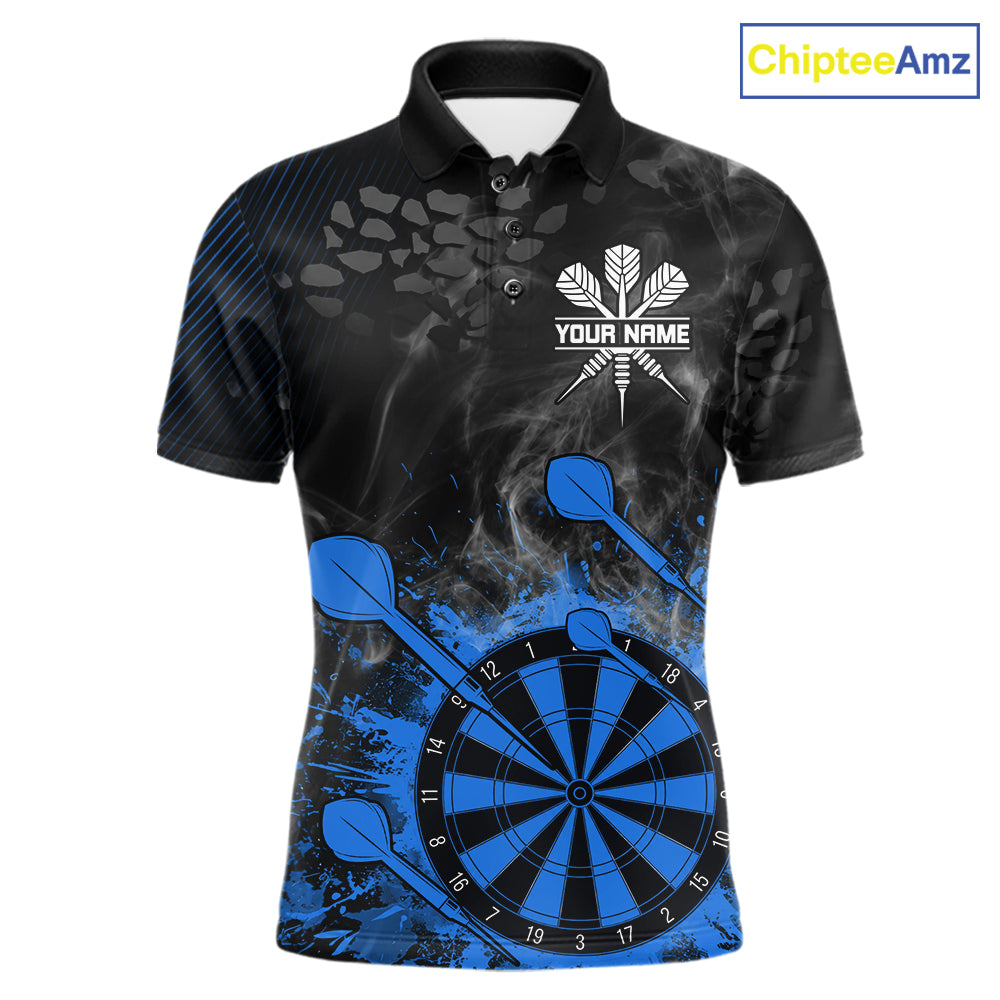 Blue Dartboard Splatter Smoke Darts Shirt For Men Custom Grunge Darts Team Jersey Polo & 1/4 Zip TDM6506