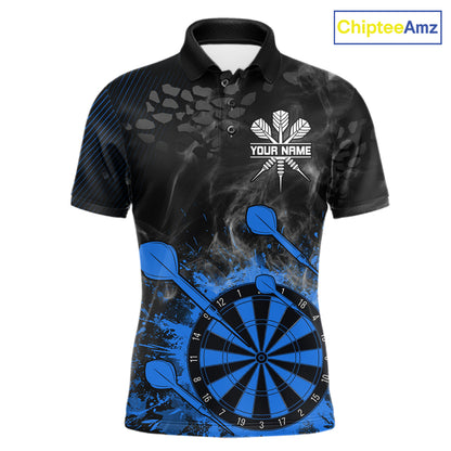 Blue Dartboard Splatter Smoke Darts Shirt For Men Custom Grunge Darts Team Jersey Polo & 1/4 Zip TDM6506