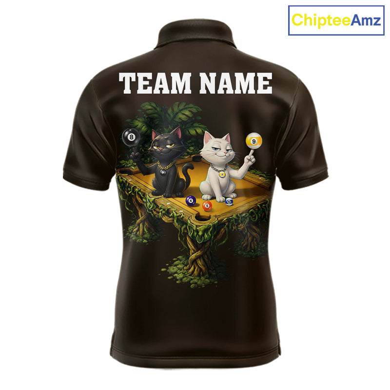 Yellow Funny Cat 8 Ball & 9 Ball Billiard Shirt For Men Custom Pool Team Jersey Polo & 1/4 Zip TDM7241