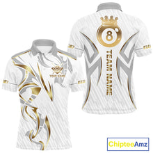 Load image into Gallery viewer, White And Gold Crown 8 Ball Men&#39;s Billiards Shirts Custom Billiard Jersey Team Polo &amp; 1/4 Zip TDM5211