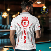 Load image into Gallery viewer, White And Red Crown 8 Ball Men&#39;s Billiards Shirts Custom Billiard Jersey Team Polo &amp; 1/4 Zip TDM5212