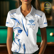 Load image into Gallery viewer, White And Blue Crown 8 Ball Women&#39;s Billiards Shirts Custom Billiard Jersey Team Polo &amp; 1/4 Zip TDM5213
