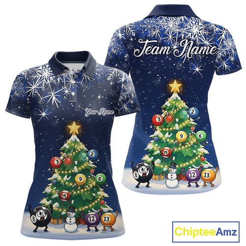 Funny Christmas Billiard Balls Pine Tree Pool Shirt For Women Custom Xmas Billiard Shirts Gifts TDM5215