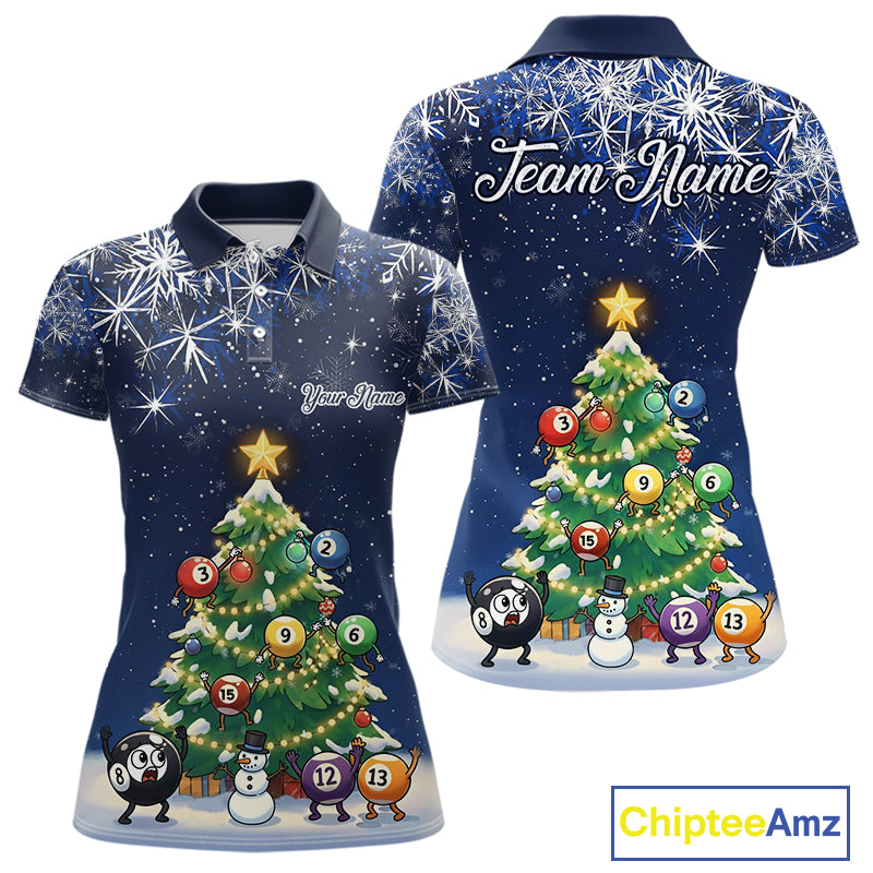 Funny Christmas Billiard Balls Pine Tree Pool Shirt For Women Custom Xmas Billiard Shirts Gifts TDM5215