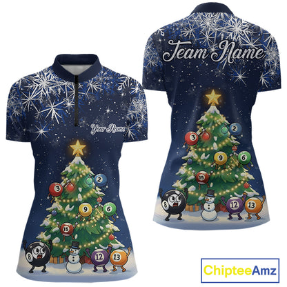 Funny Christmas Billiard Balls Pine Tree Pool Shirt For Women Custom Xmas Billiard Shirts Gifts TDM5215