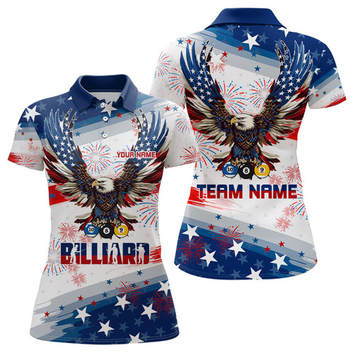 Personalized 8 Ball 9 Ball & 10 Ball American Flag Eagle Billiard Shirt, Pride Women Billiard Jerseys TDM3223