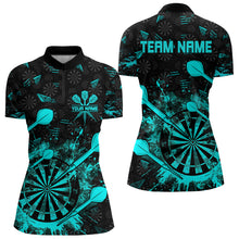 Load image into Gallery viewer, Black And Turquoise Grunge Darts Polo, Quarter Zip For Women Custom Dart Shirts For Team Dart Jerseys TDM3226