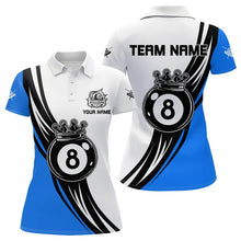 Load image into Gallery viewer, Personalized Black White 8 Ball Pool Crown Women Billiard Shirts, Billiard 8 Ball Team Jerseys |Blue TDM3422