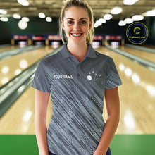Load image into Gallery viewer, Custom Grey Grunge American Flag Bowling Shirt For Women, Patriotic Bowling Jersey Polo &amp; 1/4 Zip TDM6516