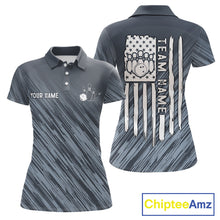 Load image into Gallery viewer, Custom Grey Grunge American Flag Bowling Shirt For Women, Patriotic Bowling Jersey Polo &amp; 1/4 Zip TDM6516