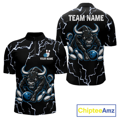 Blue bull lightning bowling quarter zip shirt for men built for tournaments and league play.