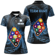 Load image into Gallery viewer, Personalized Blue Tribal Pattern 9 Ball Billiard Shirts For Women, 9 Ball Pool Billiard Jerseys TDM2234