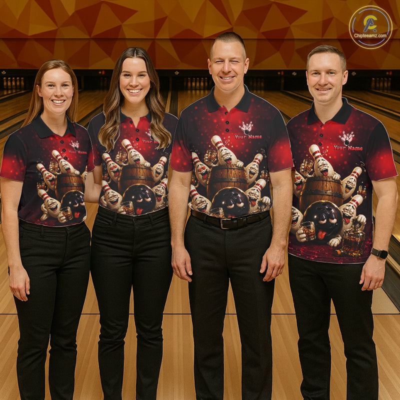 Red Funny Drunk Bowling Pins Bourbon Vintage Bowling Shirts For Women Custom Bowling Team Jersey TDM7250