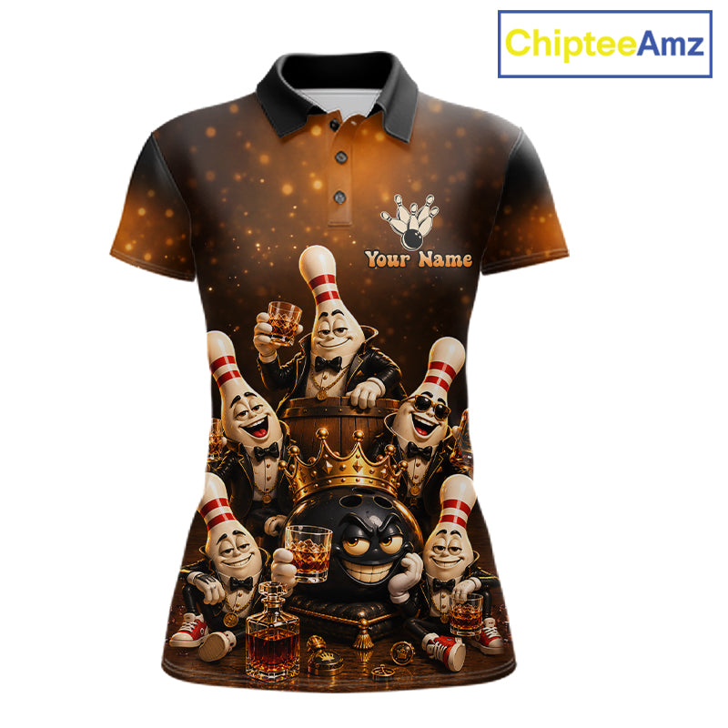 Funny Crown Drunk Bowling Pins Bourbon Vintage Bowling Shirts For Women Custom Bowling Team Jersey TDM7254