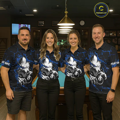 Personalized Thunder Lightning Wolf Billiard Shirts For Women Custom Billiard Team Jerseys |Blue TDM5466