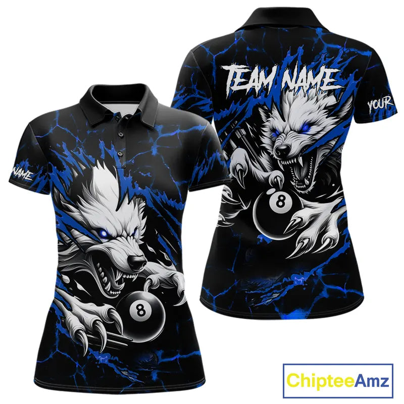 Personalized Thunder Lightning Wolf Billiard Shirts For Women Custom Billiard Team Jerseys |Blue TDM5466