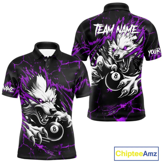 Personalized Thunder Lightning Wolf Billiard Shirts For Men Custom Billiard Team Jerseys |Purple TDM5467