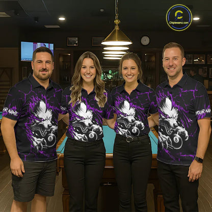 Personalized Thunder Lightning Wolf Billiard Shirts For Women Custom Billiard Team Jerseys |Purple TDM5467