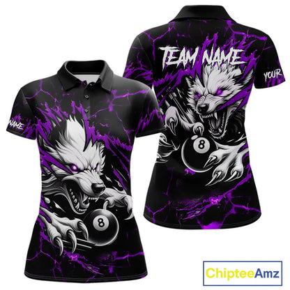 Personalized Thunder Lightning Wolf Billiard Shirts For Women Custom Billiard Team Jerseys |Purple TDM5467