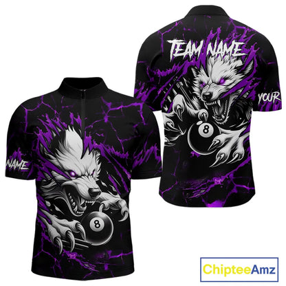 Personalized Thunder Lightning Wolf Billiard Shirts For Men Custom Billiard Team Jerseys |Purple TDM5467