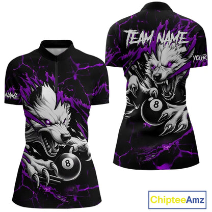 Personalized Thunder Lightning Wolf Billiard Shirts For Women Custom Billiard Team Jerseys |Purple TDM5467