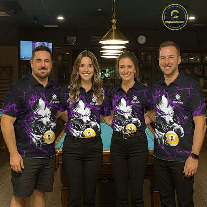 Personalized 9 Ball Pool Wolf Billiard Shirt For Men, Billiard Team Jersey Polo & 1/4 Zip|Purple TDM5469