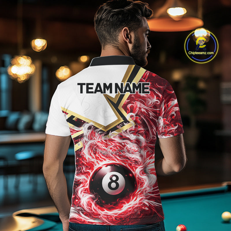 Red 8 Ball Flame Smoke Golden Billiard Shirt For Men Custom Pool Team Jersey Polo & 1/4 Zip TDM5736