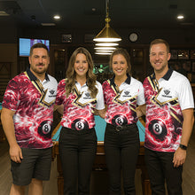 Load image into Gallery viewer, Red 8 Ball Flame Smoke Golden Billiard Shirt For Men Custom Pool Team Jersey Polo &amp; 1/4 Zip TDM5736