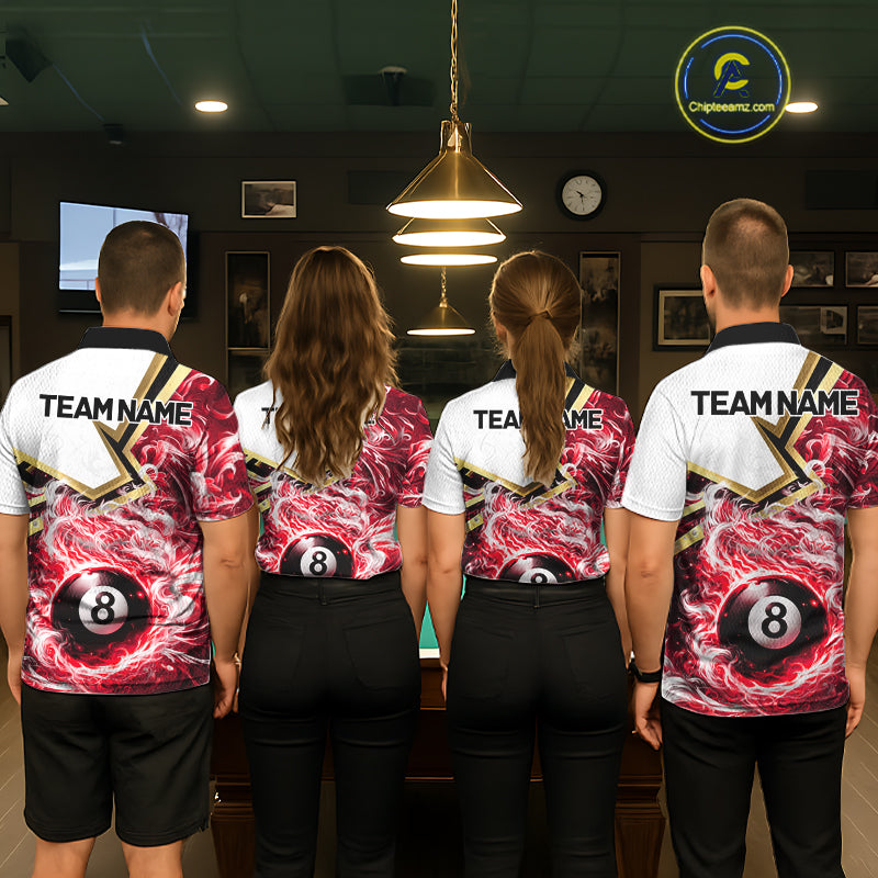 Red 8 Ball Flame Smoke Golden Billiard Shirt For Men Custom Pool Team Jersey Polo & 1/4 Zip TDM5736