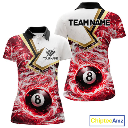 Red 8 Ball Flame Smoke Golden Billiard Shirt For Women Custom Pool Team Jersey Polo & 1/4 Zip TDM5736