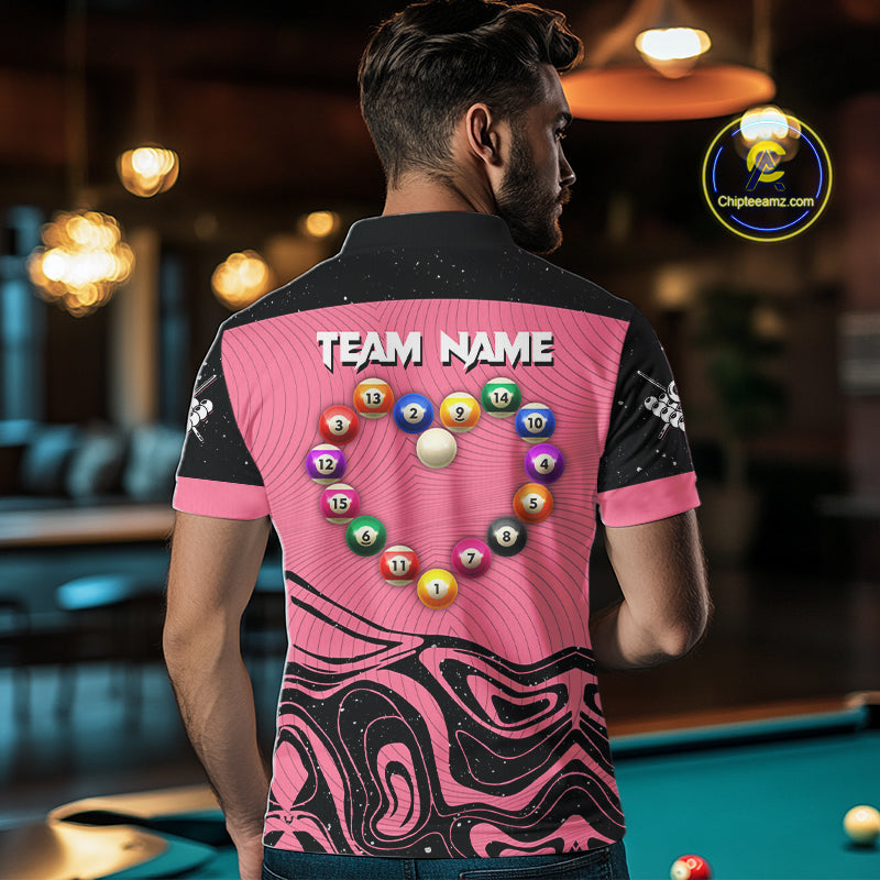 Black And Pink Funny Pool Balls Heart Billiard Shirt For Men Custom Valentine Billiard Jersey TDM5741