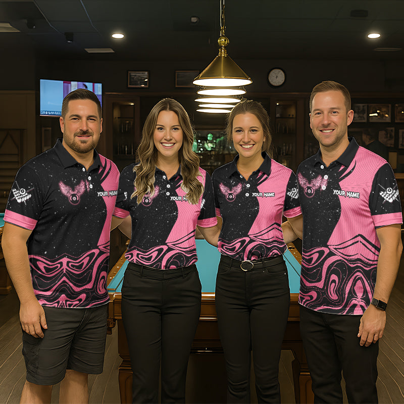 Black And Pink Funny Pool Balls Heart Billiard Shirt For Women Custom Valentine Billiard Jersey TDM5741