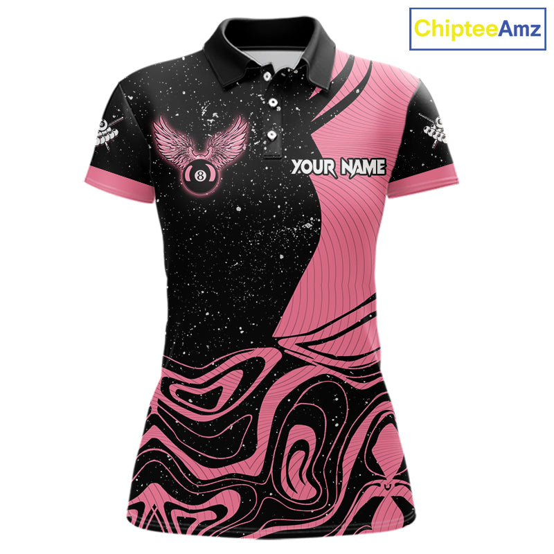 Black And Pink Funny Pool Balls Heart Billiard Shirt For Women Custom Valentine Billiard Jersey TDM5741