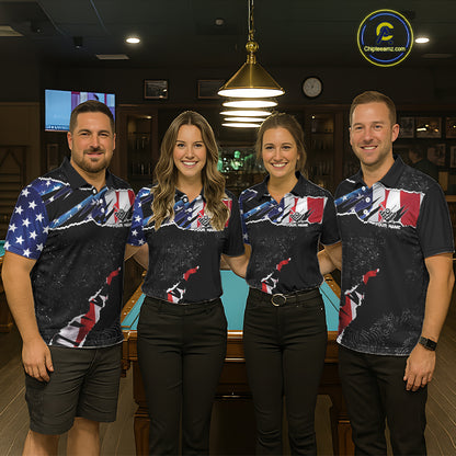 Custom Grunge American Flag Billiard Shirt For Women, Patriotic Pool Team Jersey Polo & 1/4 Zip TDM5927