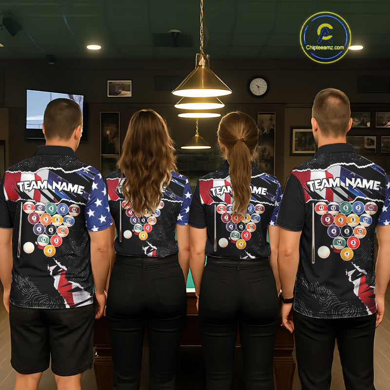 Custom Grunge American Flag Billiard Shirt For Women, Patriotic Pool Team Jersey Polo & 1/4 Zip TDM5927
