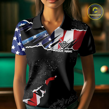 American Flag 8 Ball Aim Shoot Swear Repeat Women's Billiard Shirt Custom Pool Jersey Polo & 1/4 Zip TDM5928