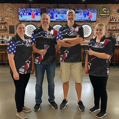 Custom Grunge American Flag Darts Shirt For Men, Patriotic Darts Team Jersey Polo & 1/4 Zip TDM5929