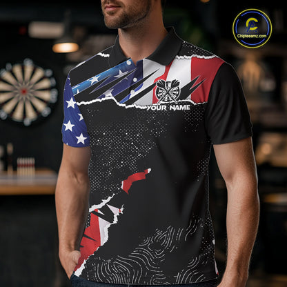 American Flag Aim Shoot Swear Repeat Darts Shirt For Men Custom Darts Jersey Team Polo & 1/4 Zip TDM5930