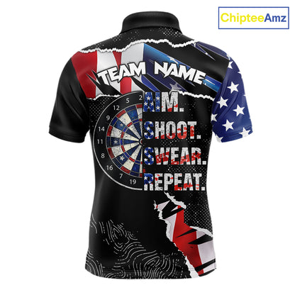 American Flag Aim Shoot Swear Repeat Darts Shirt For Men Custom Darts Jersey Team Polo & 1/4 Zip TDM5930