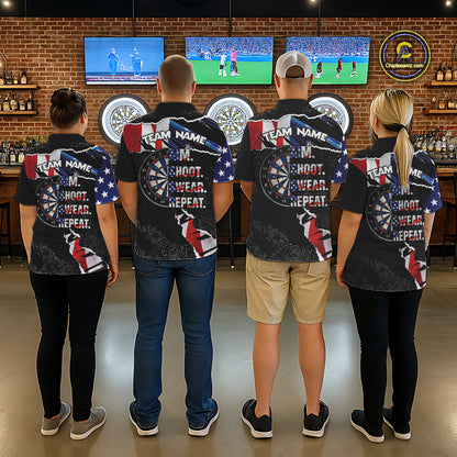 American Flag Aim Shoot Swear Repeat Darts Shirt For Men Custom Darts Jersey Team Polo & 1/4 Zip TDM5930