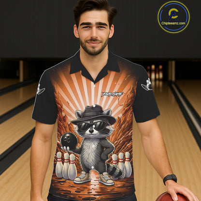 Orange Funny Raccoon Hawaiian Bowling Shirt For Women Custom Graffiti Bowling Team Jersey TDM6093