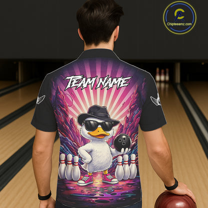 Pink Funny Duck Hawaiian Bowling Shirt For Women Custom Graffiti Bowling Team Jersey TDM6094