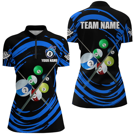 Blue Billiard Balls  Wave Pattern Women Quarter-Zip Shirts Custom Billiard Jerseys TDM1453
