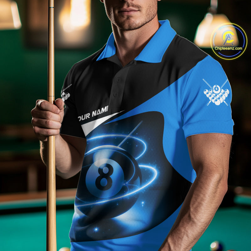 Blue 8 Ball Pool Billiard Shirt For Men Custom Glowing Billiard Team Jersey Polo & 1/4 Zip TDM6341