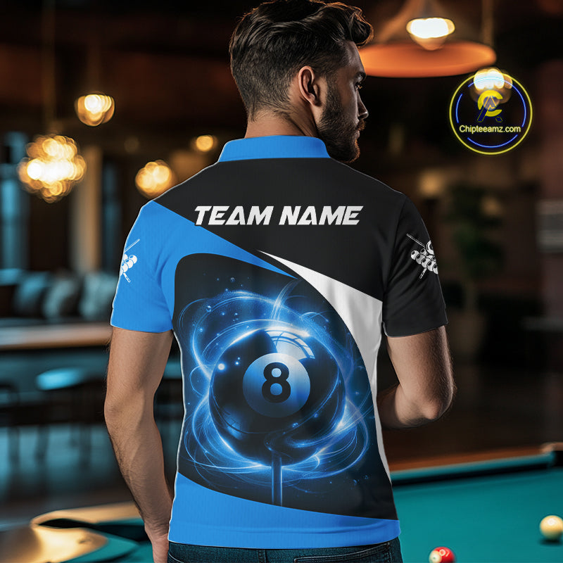Blue 8 Ball Pool Billiard Shirt For Men Custom Glowing Billiard Team Jersey Polo & 1/4 Zip TDM6341
